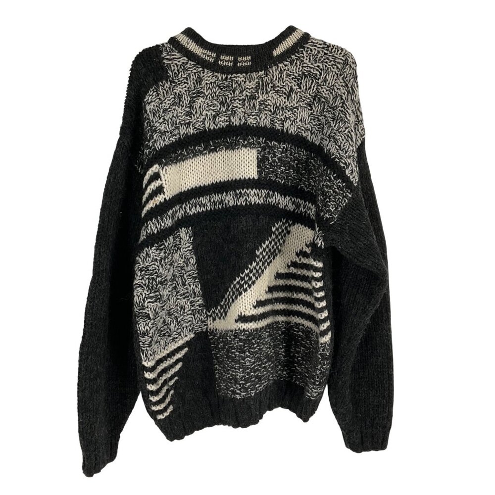 Vintage Street Scenes Black 90’s  Geometric Knit Sweater L Wool Y2K abstract